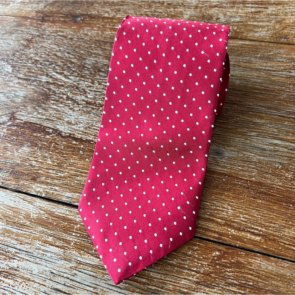Brooks Brothers 346 Italian Silk Tie Red White Dots Geometric Men's Made in USA